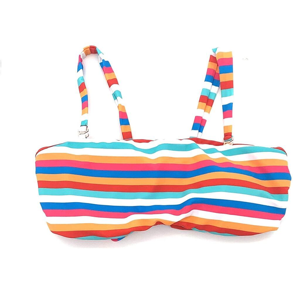 Raisins Reversible Bae Bandeau Rainbow Striped Coral Swim Bikini Top XL NEW
